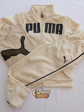 PUMA Kids Tracksuit Set Size 6 + Shirt Size 5 Cream/Black